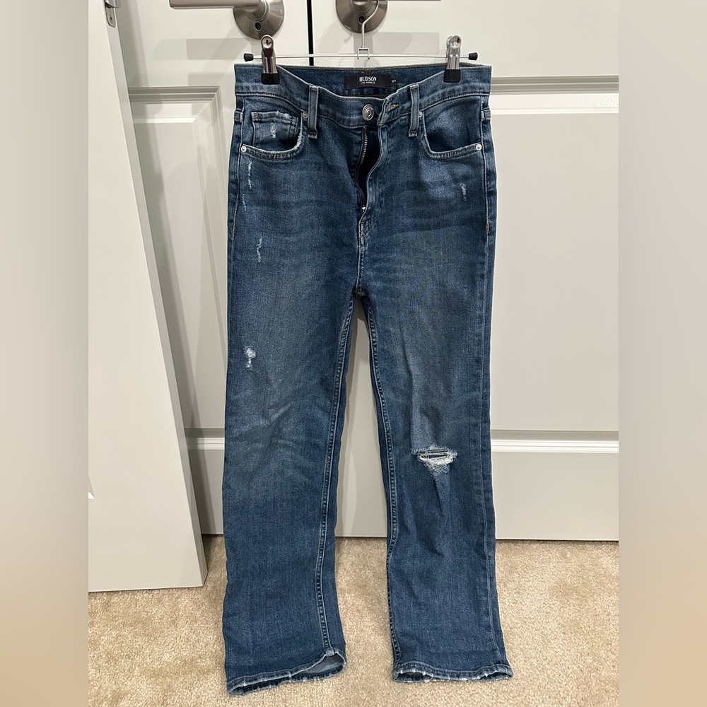DESIGNER Hudson Remi Straight Ankle Jeans Classic Blue Denim